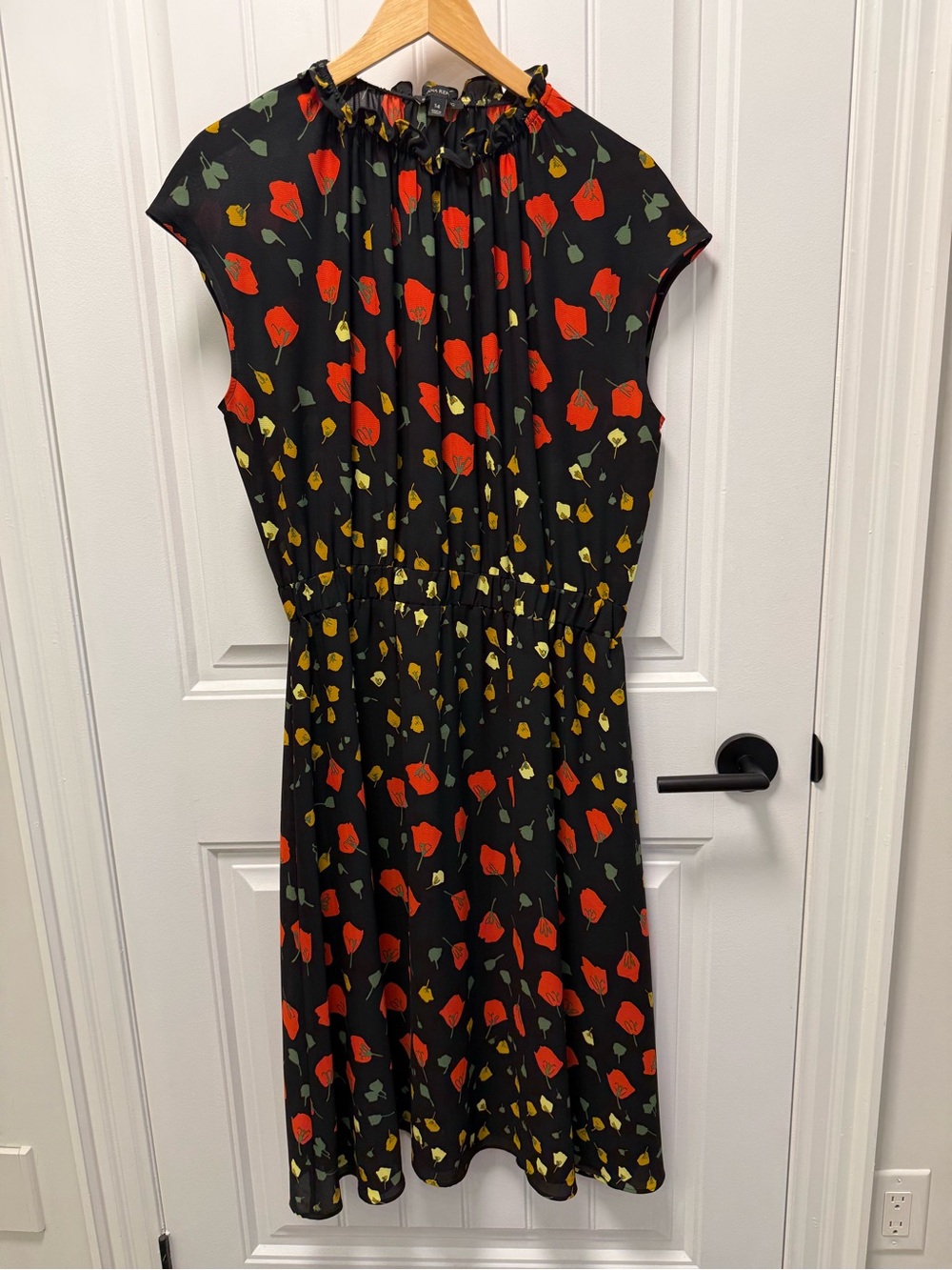 Banana Republic Black Midi Dress with Red & Yellow Floral Print